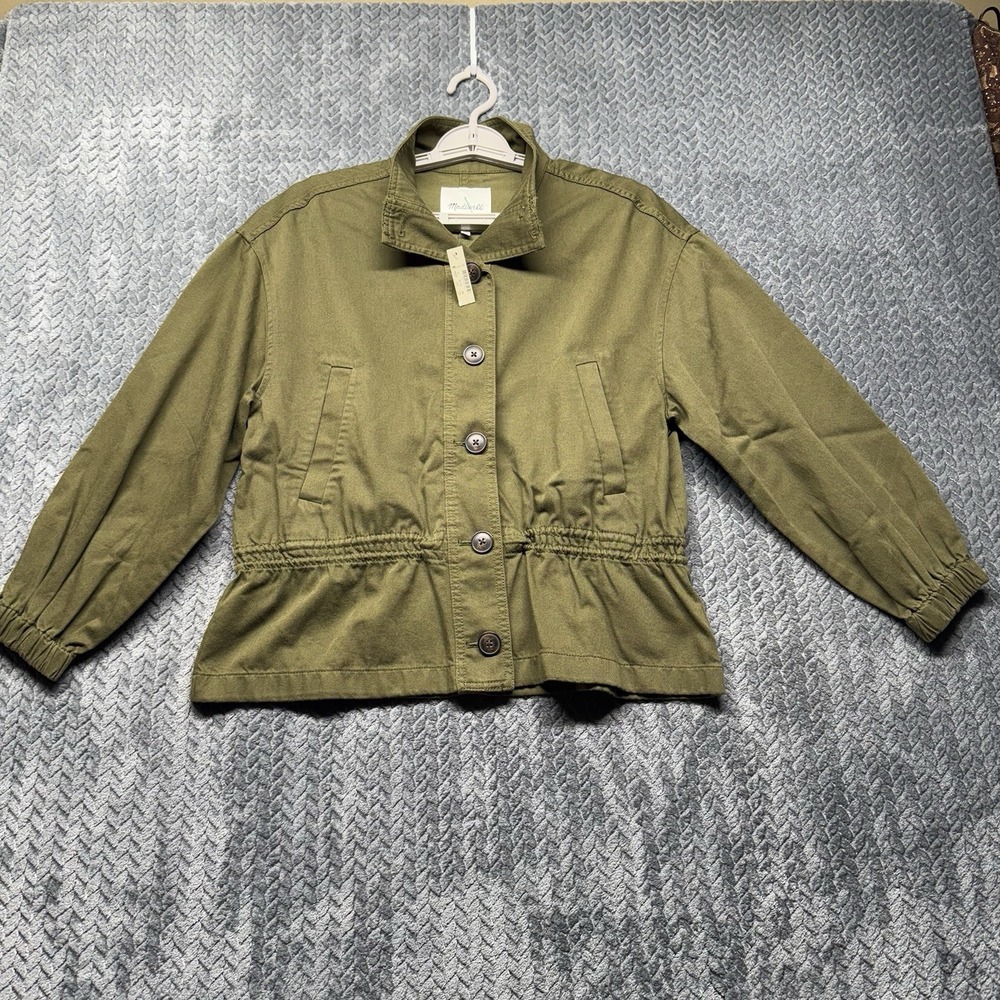 Madewell Jacket Women's XS Olive Green Utility Peplum Button Cotton Blend Light - Picture 2 of 9